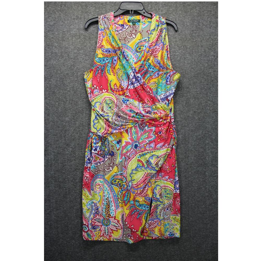 Lauren Ralph Lauren Ruched Dress 16 Sleeveless paisley print Knee Length Stretch